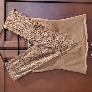 Light brown, top with lace shoulders